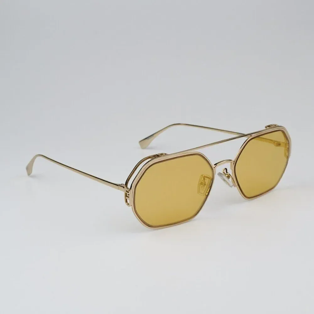NEW Fendi FE40039U 10L Gold Yellow Mirror Unisex Geometric Sunglasses